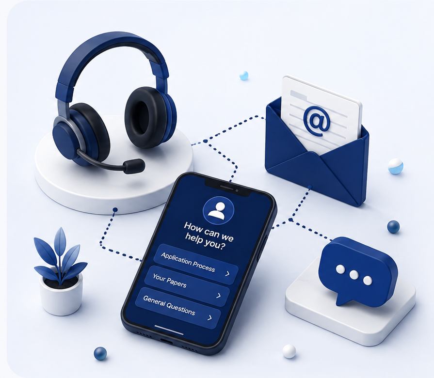 Customer support headset, email and mobile help illustration